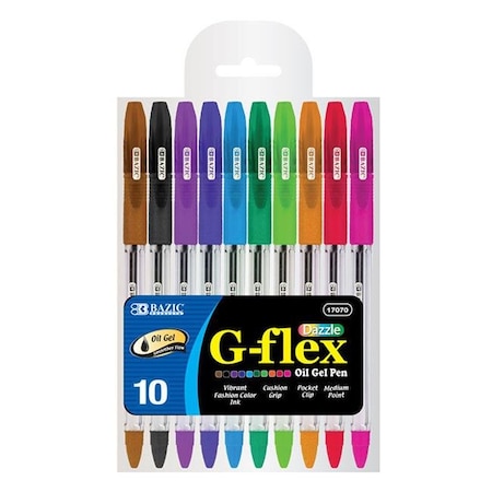 DDI 1934747 BAZIC G-Flex Dazzle Oil Gel Ink Pens - 10 Count  Assorted Colors  Medium  Cushion Grip Case Of 12